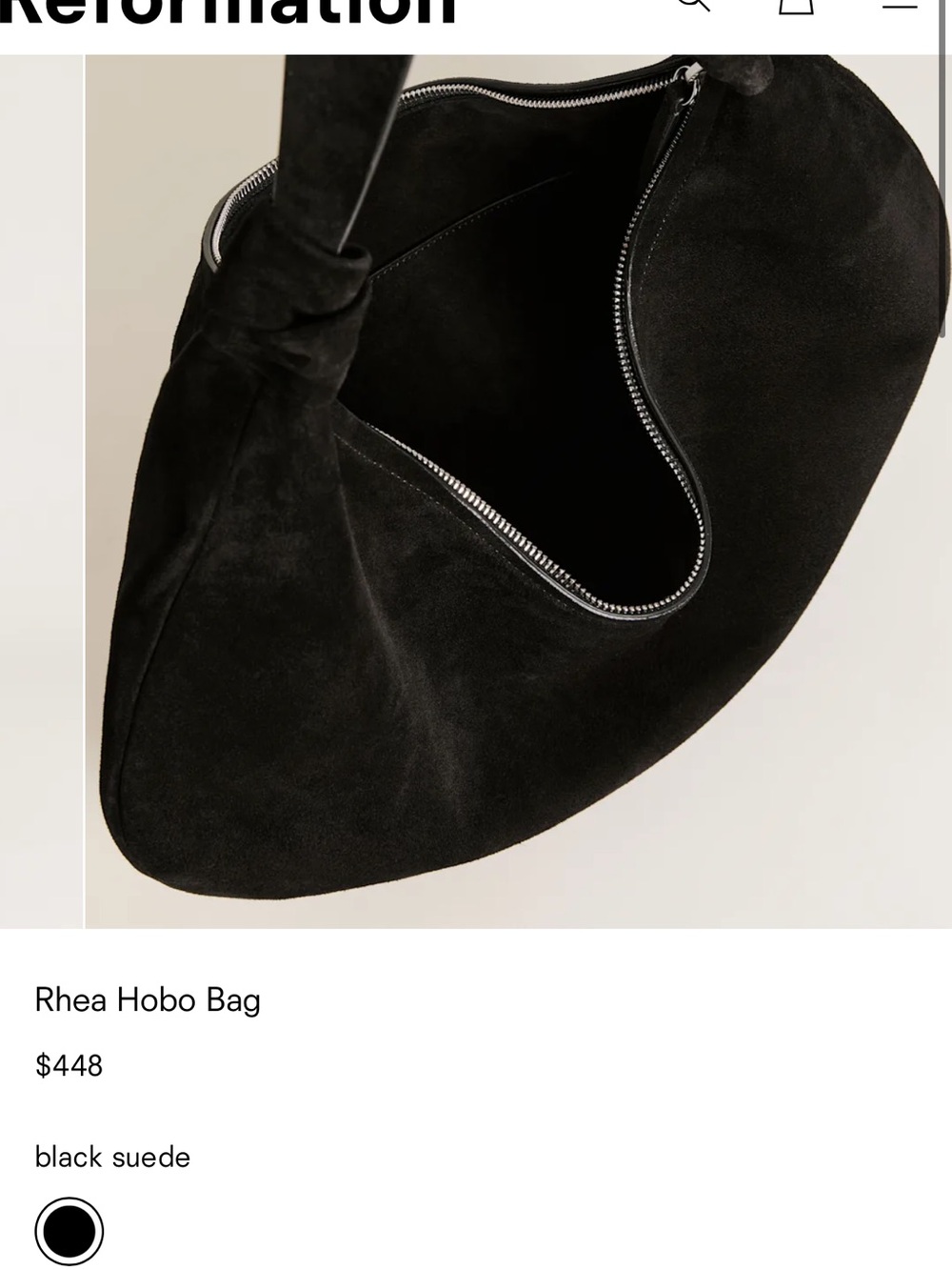 Reformation Rhea Black Hobo Bag in Suede - Picture 6 of 6